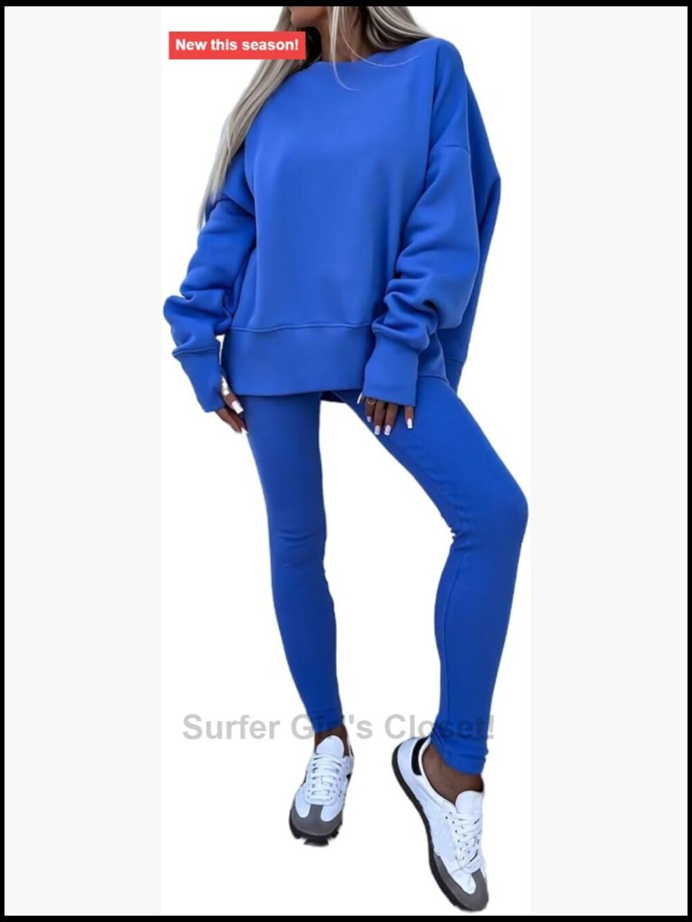 Oversized Two Piece Sweatsuit Set with Thumb Hole Slit Ribbed Pants Loungewear